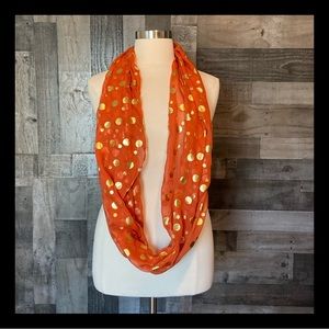 Orange gold sparkly polka dot infinity scarf pumpkin spice sparkly autumn fall